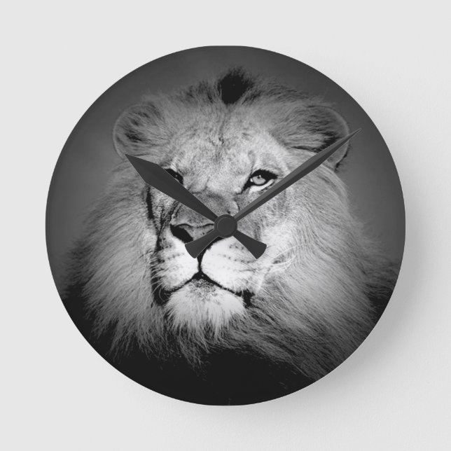 Black & White Lion Round Clock (Front)