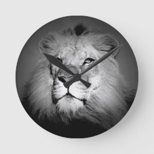 Black & White Lion Round Clock