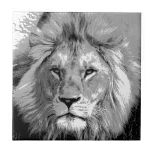 Black White Lion Tile
