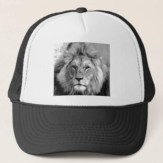 Black White Lion Trucker Hat (Front)