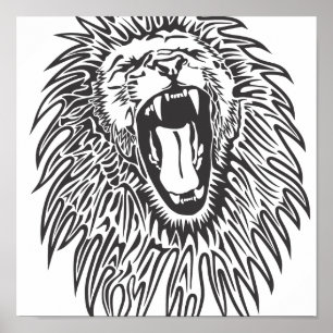 black-white-lion-vector poster