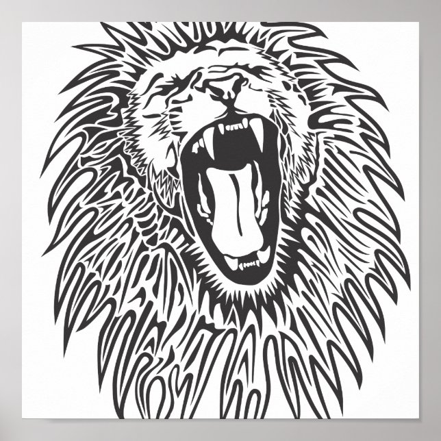 black-white-lion-vector poster (Front)