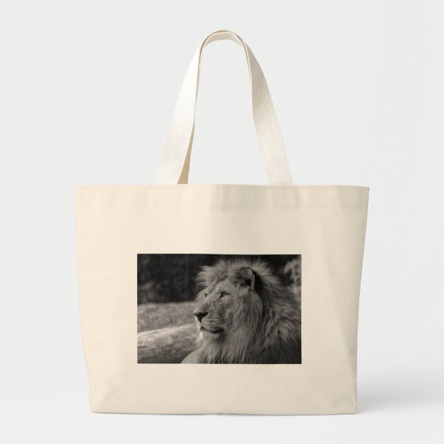 Black & White Lion - Wild Animal Large Tote Bag (Front)