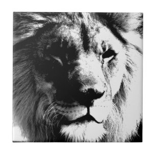 Black & White Lion - Wild Animal Photograpty Art Ceramic Tile