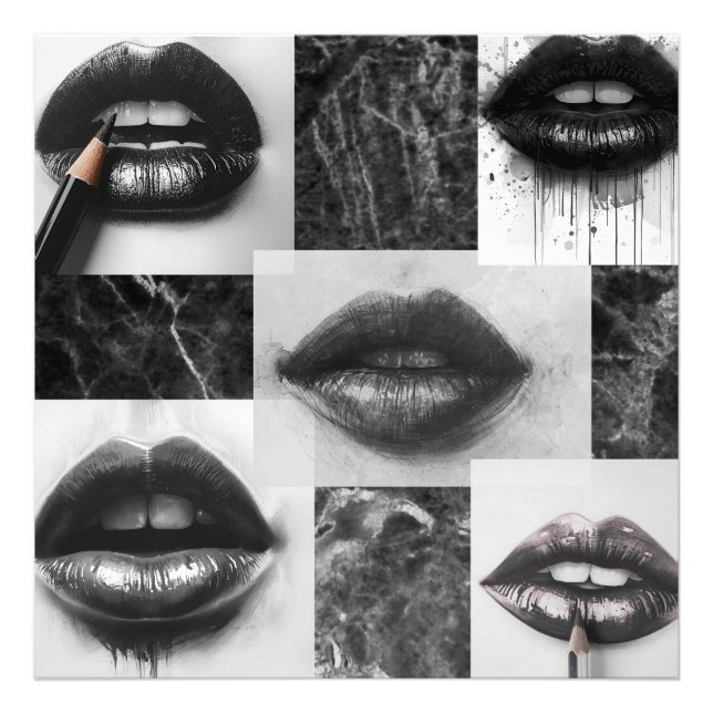 Black & White Lips Collage Photo Enlargement (Front)