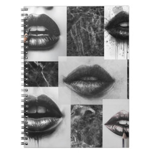 Black & White Lips Collage Spiral Notebook