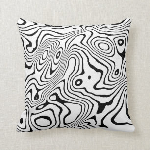 Black White liquid swirl Abstract Design Cushion