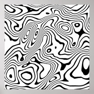 Black White liquid swirl Abstract Design Poster