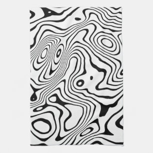 Black White liquid swirl Abstract Design Tea Towel