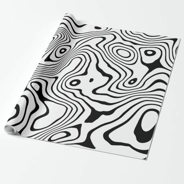 Black White liquid swirl Abstract Design Wrapping Paper (Unrolled)