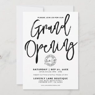 Black White Logo Business Grand Opening Invitation
