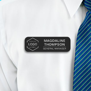 Black White Logo Employee Job Title Name Tag