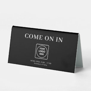 Black White Logo Open Closed Table Tent