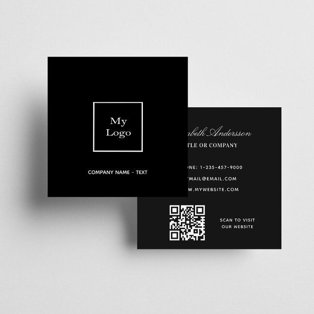 Black white logo QR code elegant Square Business Card (Creator Uploaded)