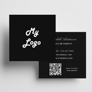 Black white logo QR code elegant Square Business Card