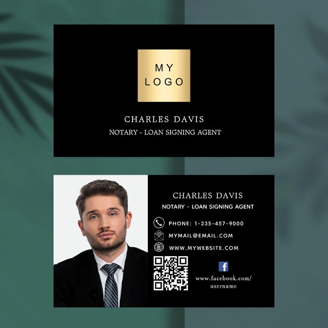 Black white logo QR code photo facebook icon Business Card (Creator Uploaded)