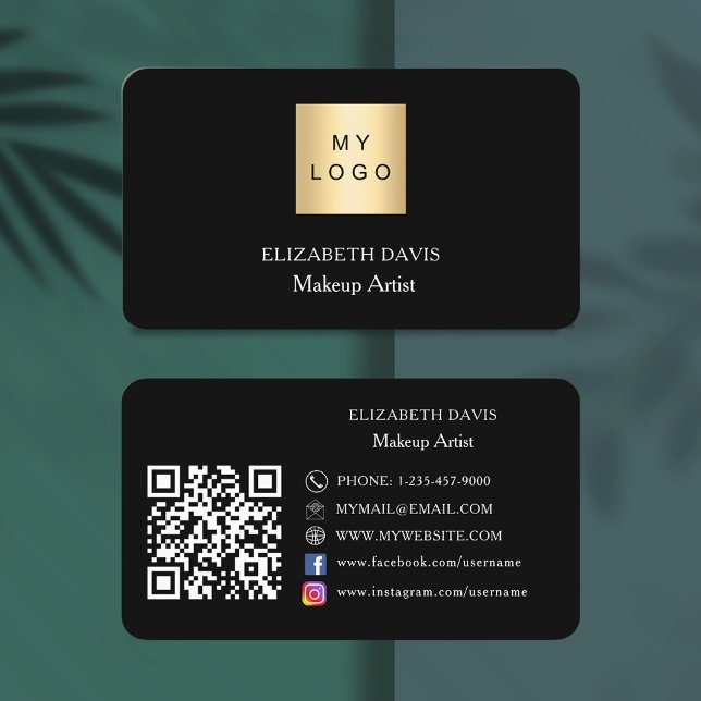 Black white logo Qr code social media Business Card (Creator Uploaded)