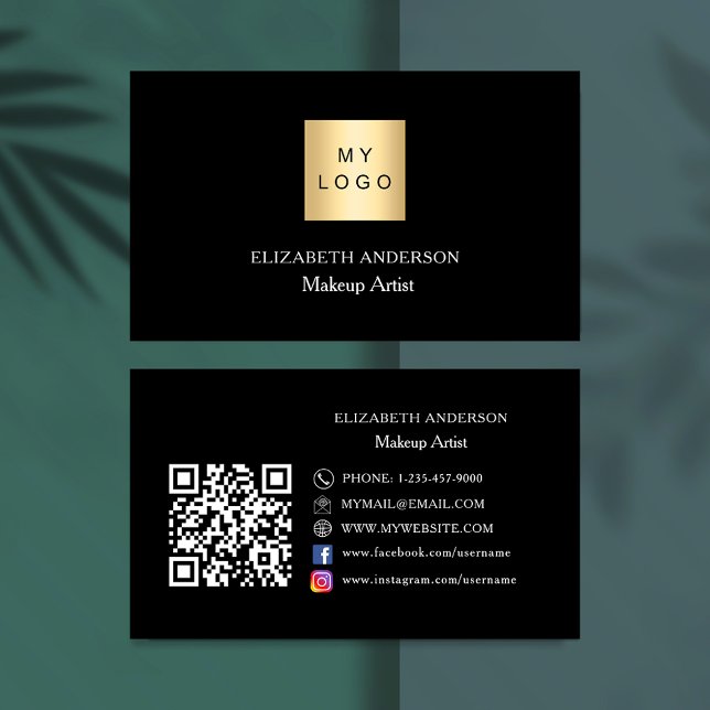 Black white logo Qr code social media Business Card (Creator Uploaded)