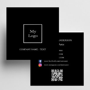 Black white logo QR code social media Square Business Card