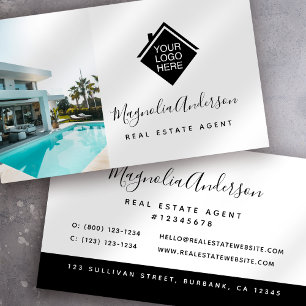 Black White Logo Real Estate Business Card