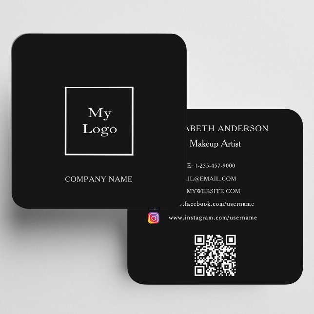 Black white logo social media QR code modern Square Business Card (Creator Uploaded)
