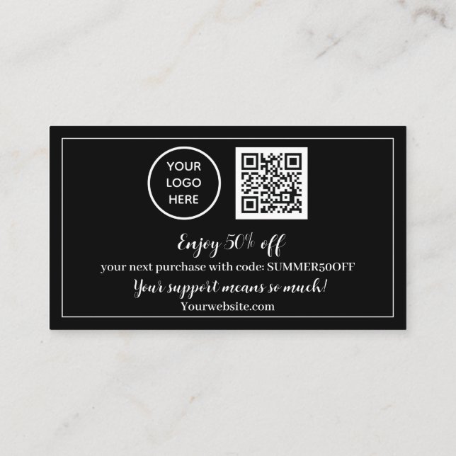Black White Logo Thank you Business Reward Punch Loyalty Card (Back)