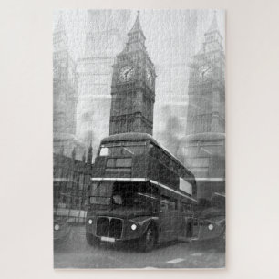 Black & White London Bus & Big Ben Jigsaw Puzzle