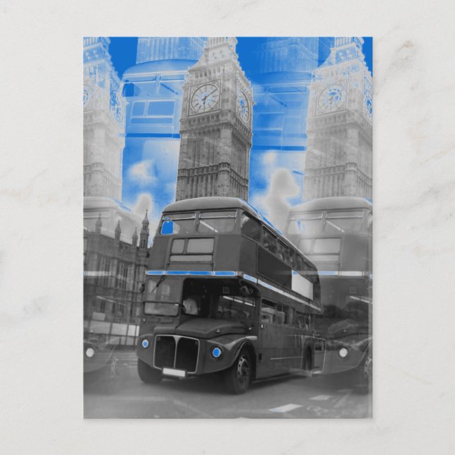Black & White London Bus & Big Ben Postcard (Front)