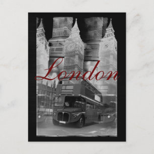 Black & White London Bus & Big Ben Postcard
