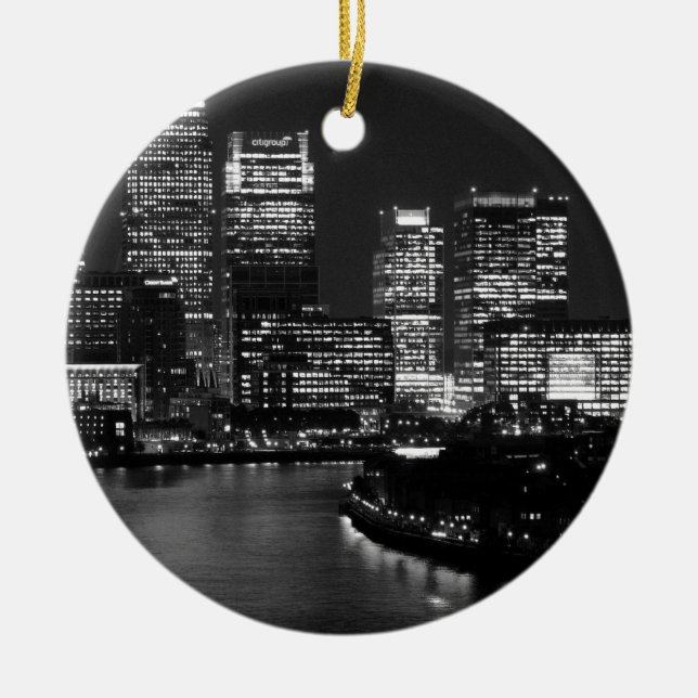 Black White London City Night UK Travel Ceramic Ornament (Front)