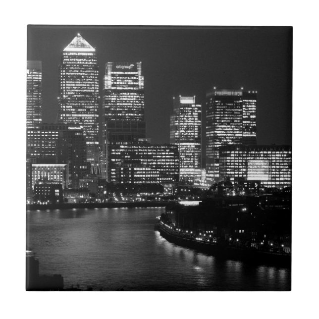 Black White London City Night UK Travel Ceramic Tile (Front)