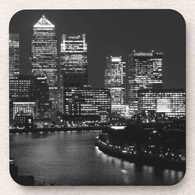 Black White London City Night UK Travel Coaster (Front)