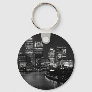 Black White London City Night UK Travel Key Ring