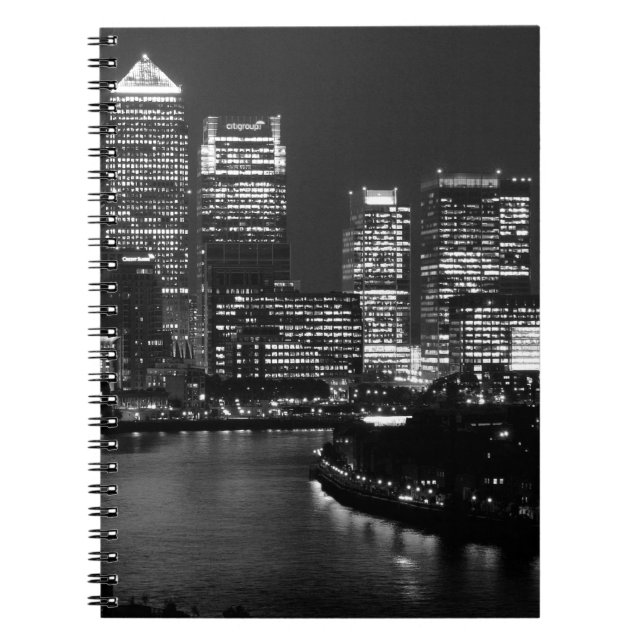 Black White London City Night UK Travel Notebook (Front)
