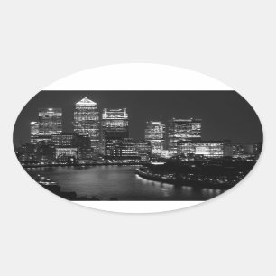 Black White London City Night UK Travel Oval Sticker