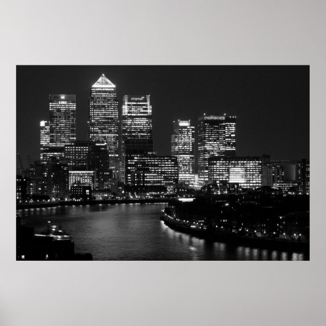Black White London City Night UK Travel Poster (Front)
