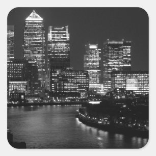 Black White London City Night UK Travel Square Sticker