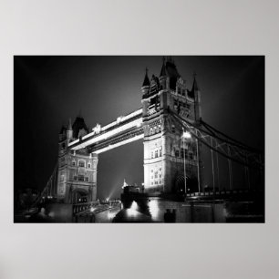 Black White London Tower Bridge at Night Poster