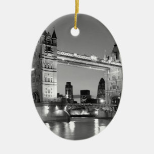 Black White London Tower Bridge Ceramic Tree Decoration