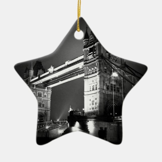 Black & White London Tower Bridge Ceramic Tree Decoration (Front)