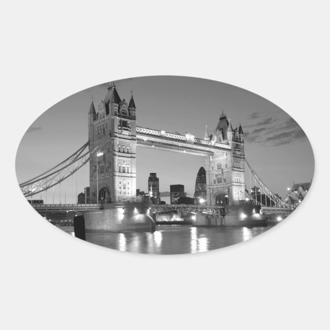 Black White London Tower Bridge Oval Sticker (Front)