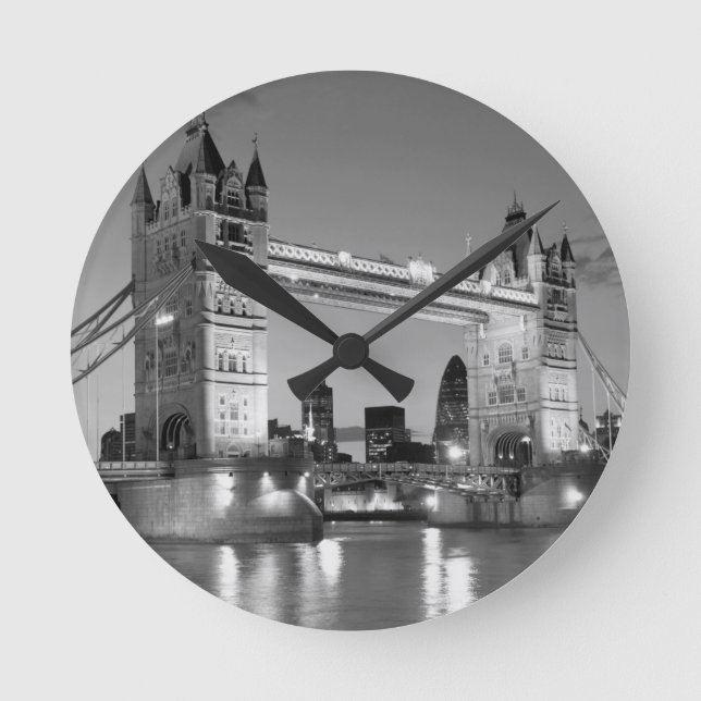 Black White London Tower Bridge Round Clock (Front)