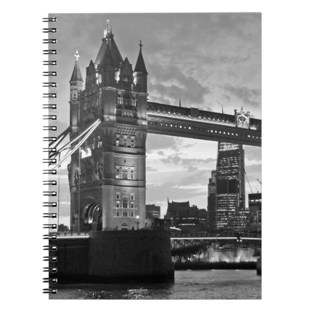 Black White London Tower Bridge UK Travel Notebook (Front)