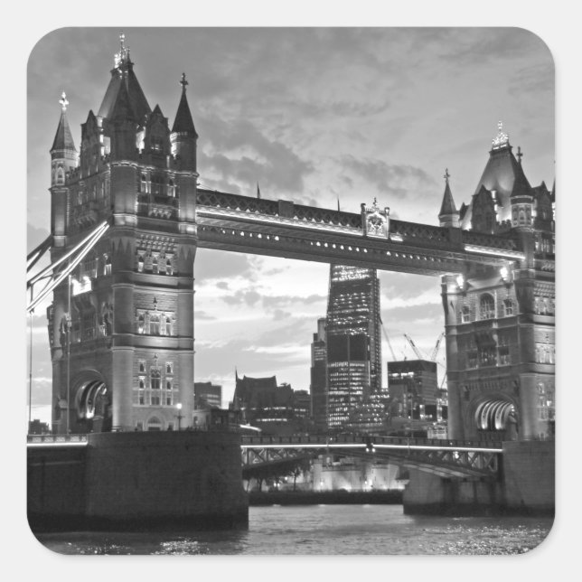 Black White London Tower Bridge UK Travel Square Sticker (Front)