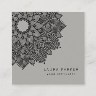 Black White Lotus Mandala Yoga Instructor Holistic Square Business Card