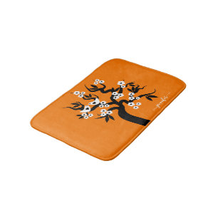 Black, white love birds cherry tree orange bath mat