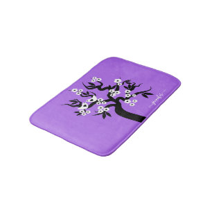 Black, white love birds cherry tree purple bath mat