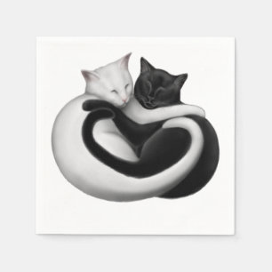 Black White Love Cats Paper Napkins