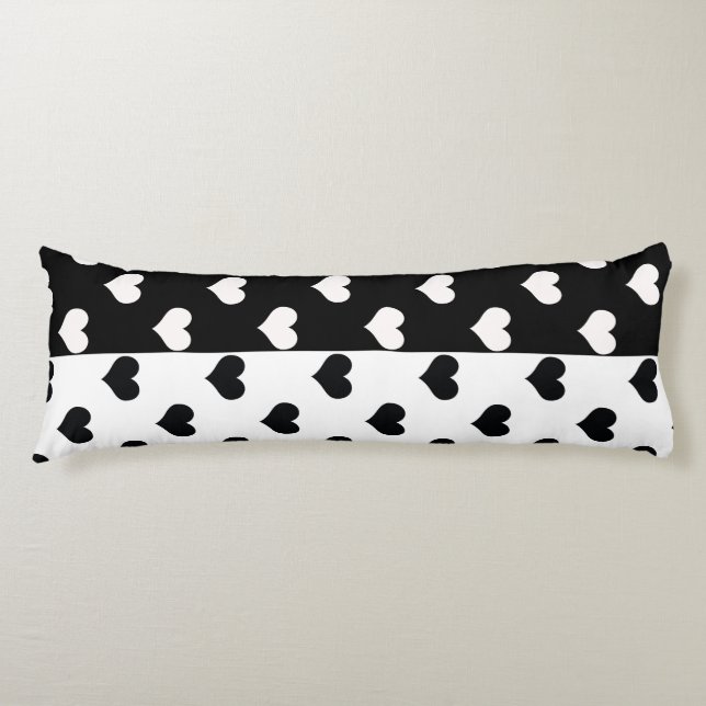 Black White Love Heart Pattern Body Cushion (Front)