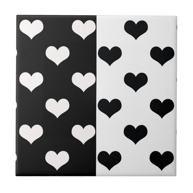 Black White Love Heart Pattern Ceramic Tile (Front)